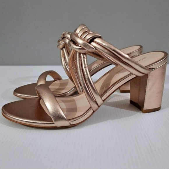Stuart Weitzman Twistknot 75 Sandal Womens 8 Rose Gold Metallic Block Heel - Picture 1 of 14